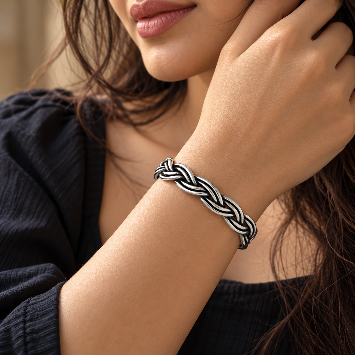 Braided Plait Loop Cuff Bracelet
