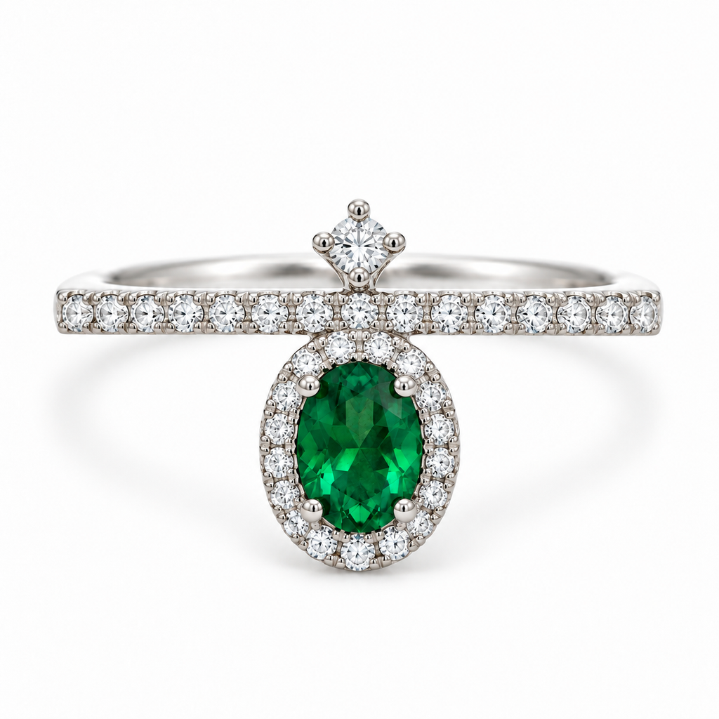 Suspended Emerald Halo Ring