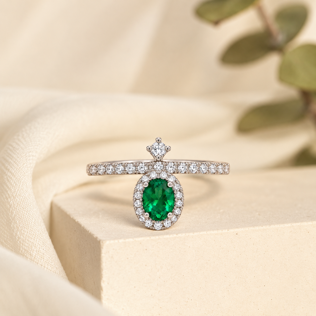 Suspended Emerald Halo Ring