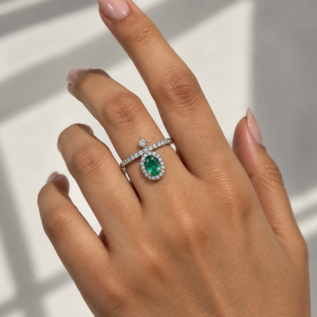 Suspended Emerald Halo Ring
