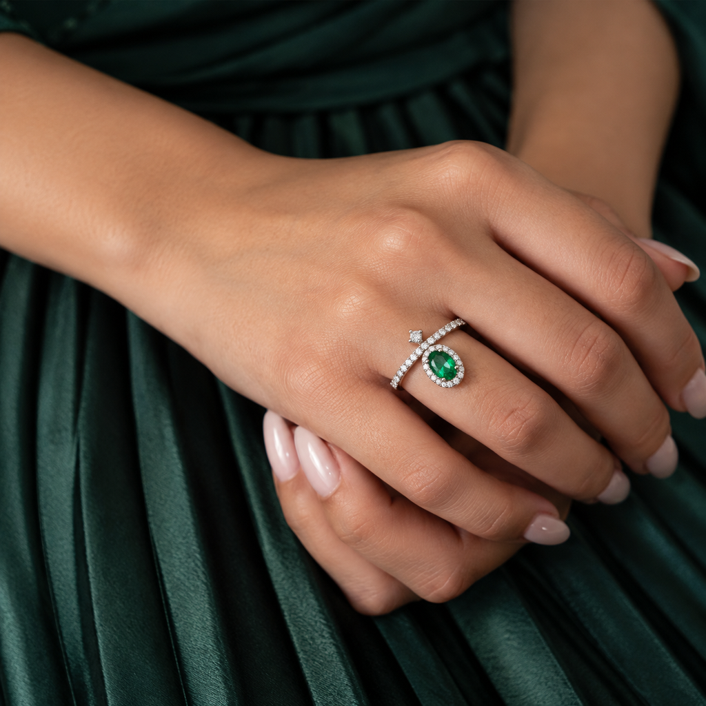 Suspended Emerald Halo Ring
