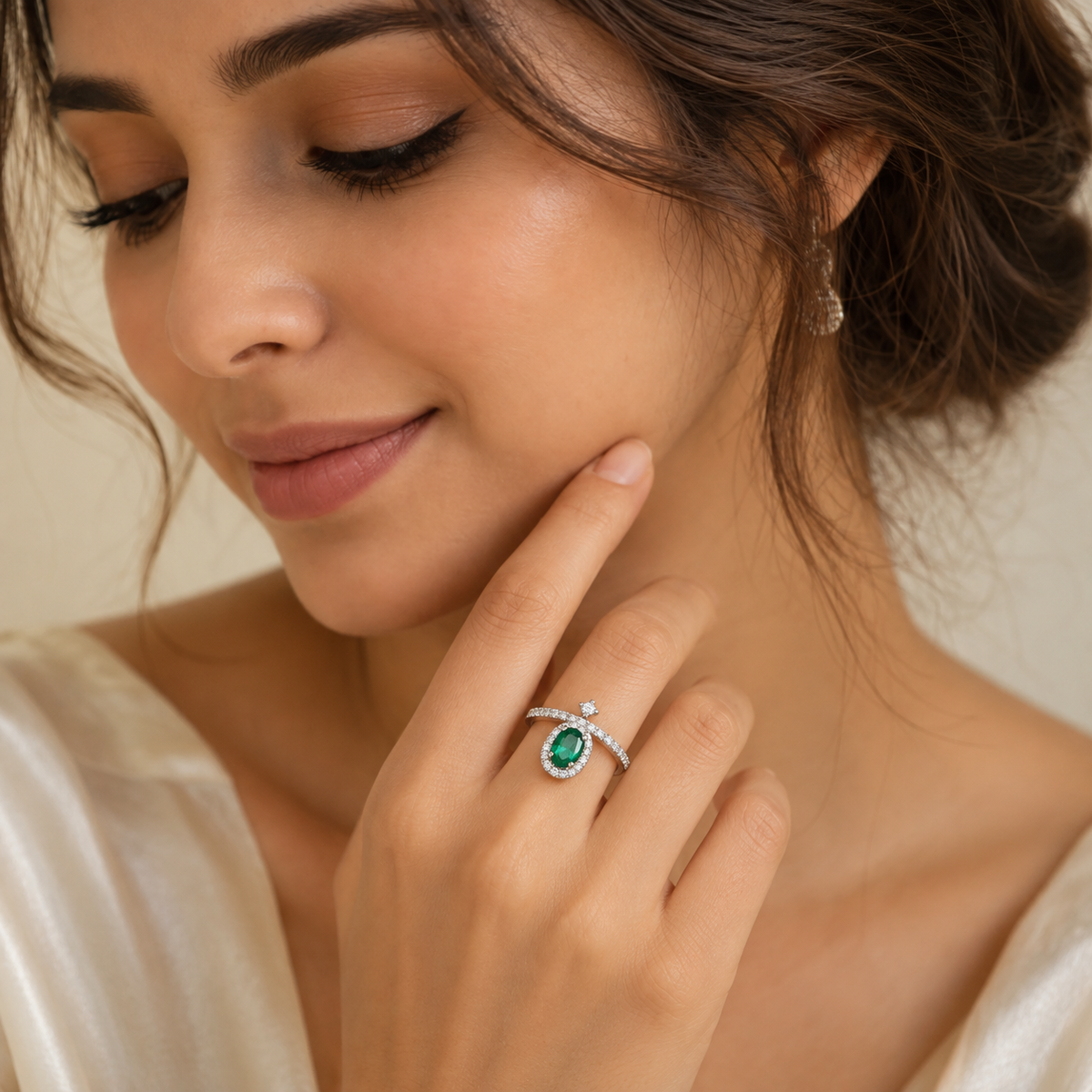 Suspended Emerald Halo Ring