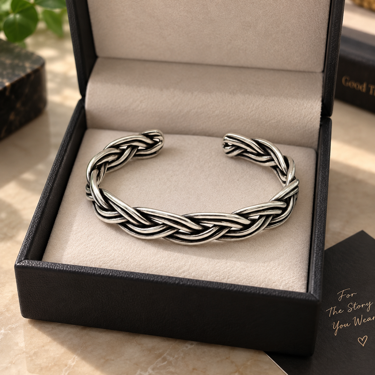 Braided Plait Loop Cuff Bracelet
