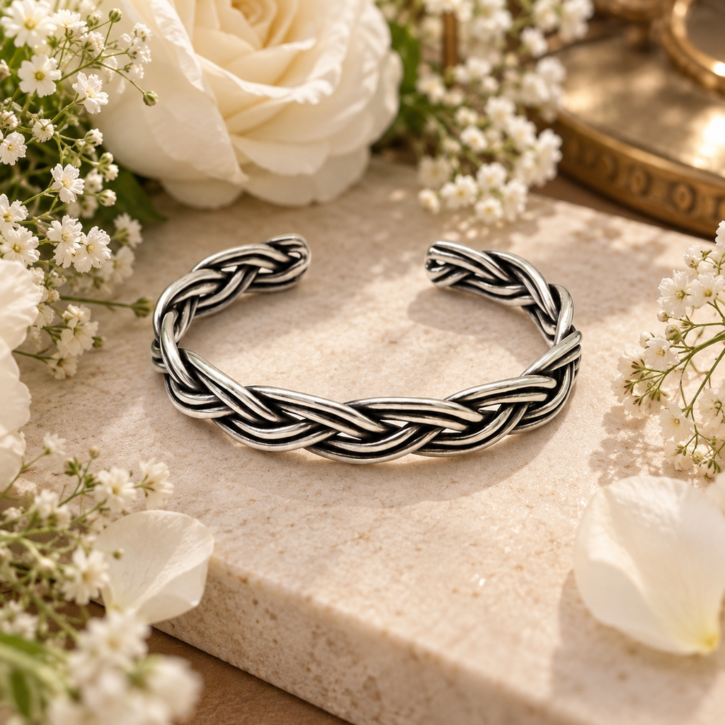 Braided Plait Loop Cuff Bracelet