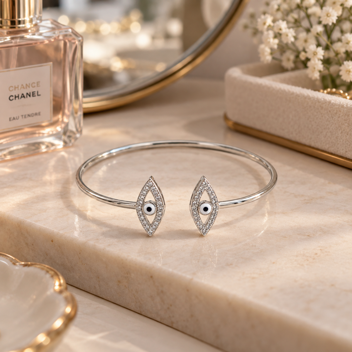Evil Eye Marquise Wire Bangle