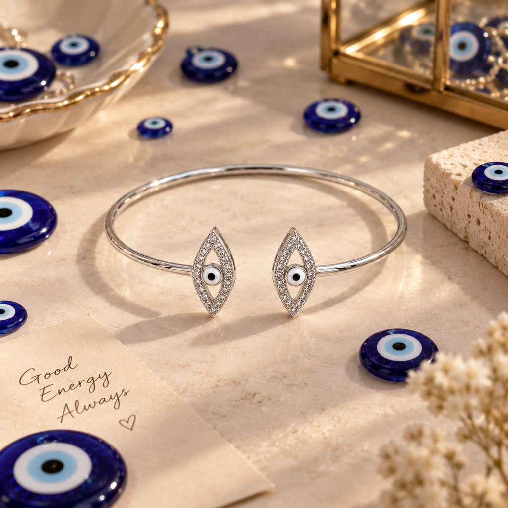 Evil Eye Marquise Wire Bangle
