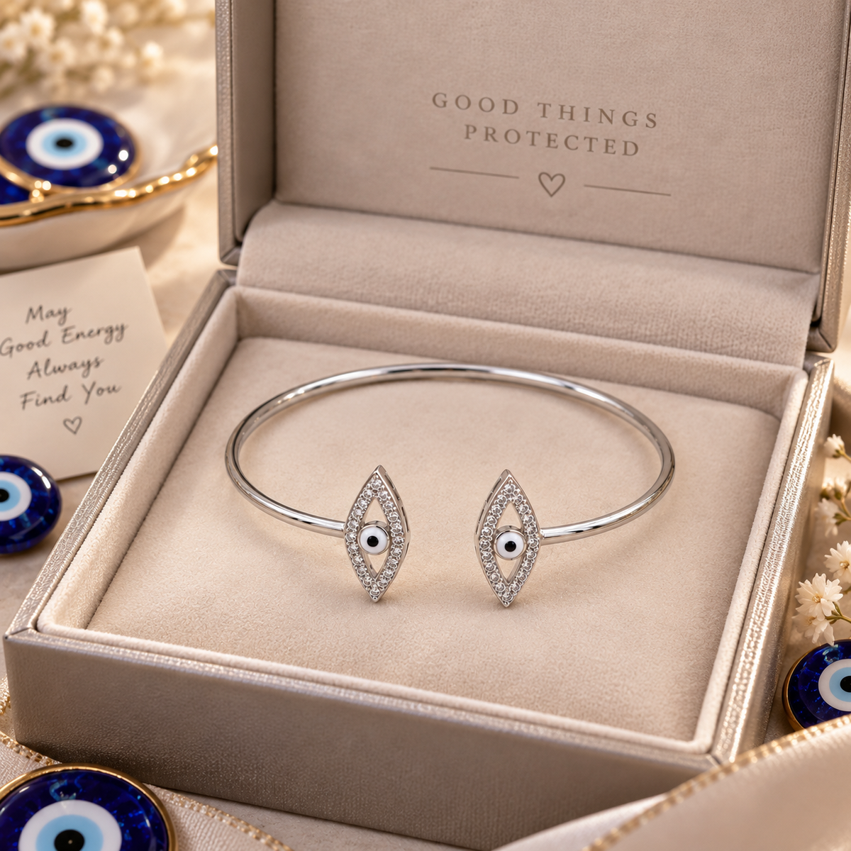 Evil Eye Marquise Wire Bangle