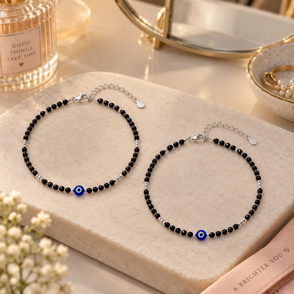 Midnight Bead Evil Eye Anklet
