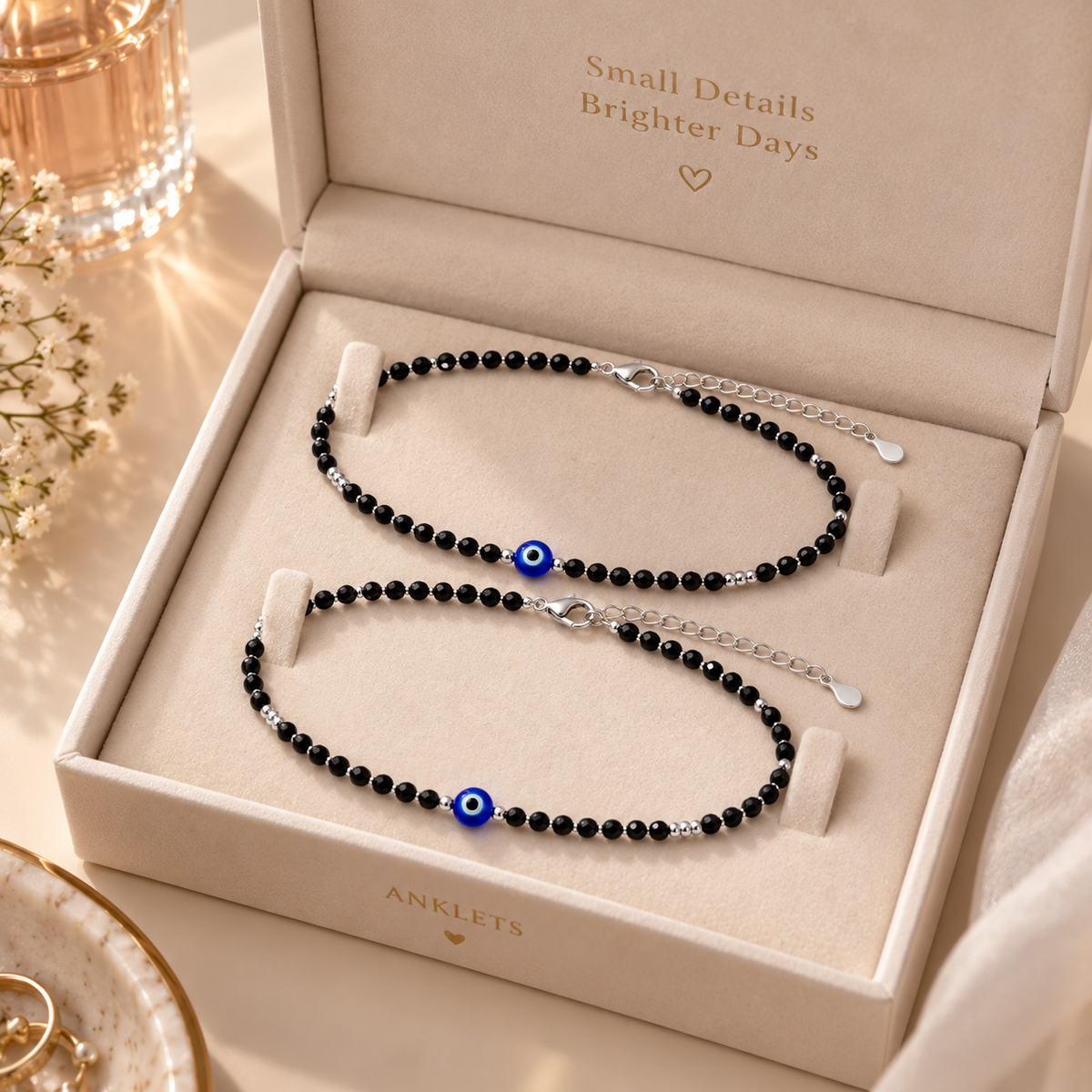 Midnight Bead Evil Eye Anklet