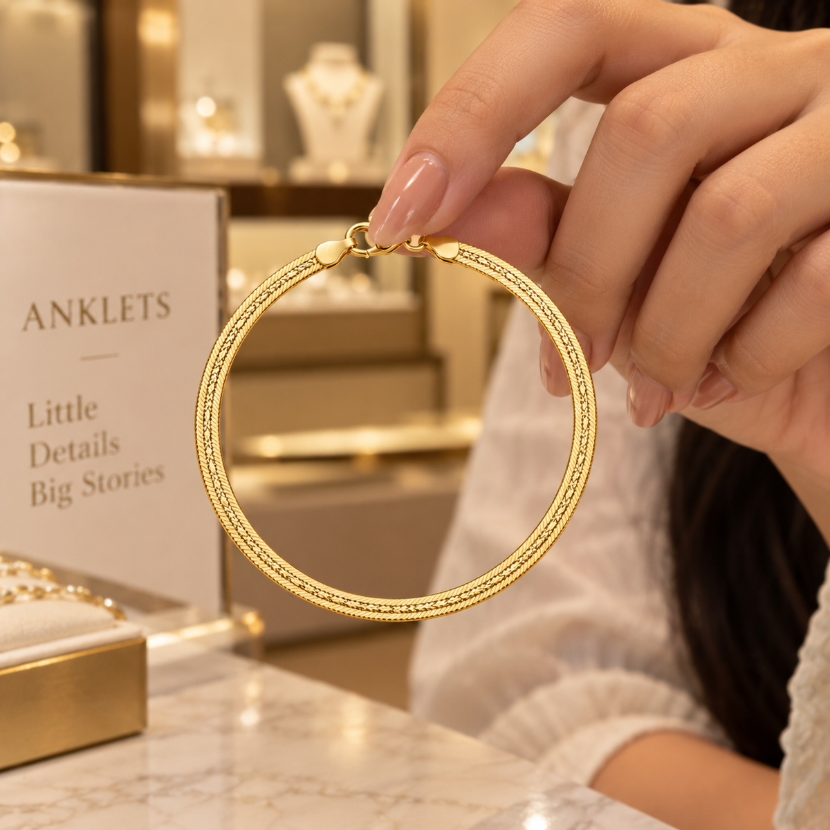 Golden Ribbon Herringbone Anklet