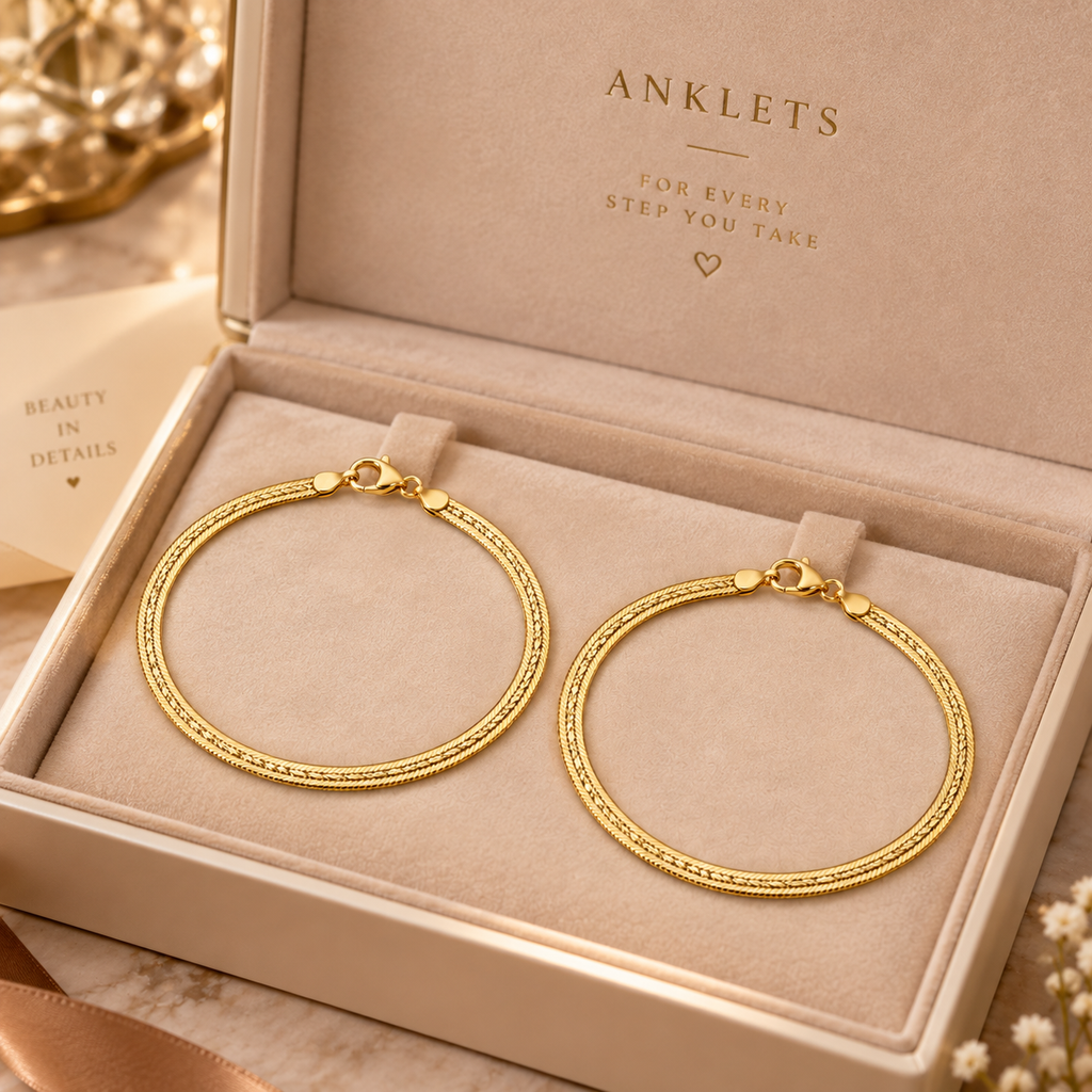 Golden Ribbon Herringbone Anklet