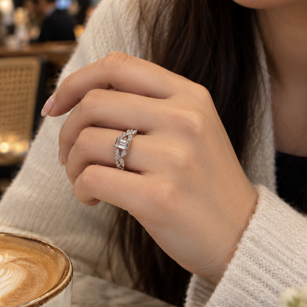 Emerald-Cut Infinity Twist Ring