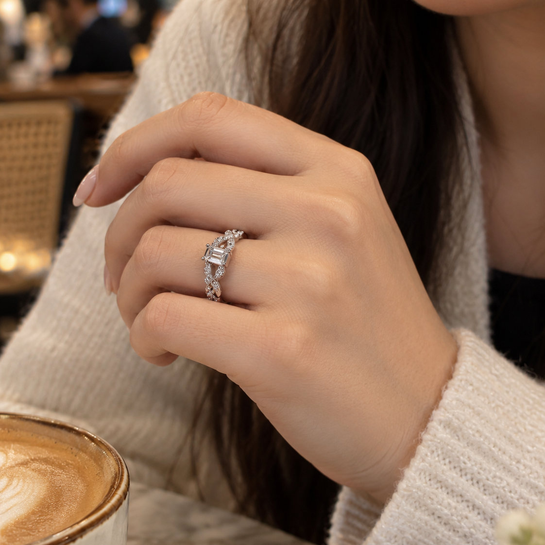 Emerald-Cut Infinity Twist Ring