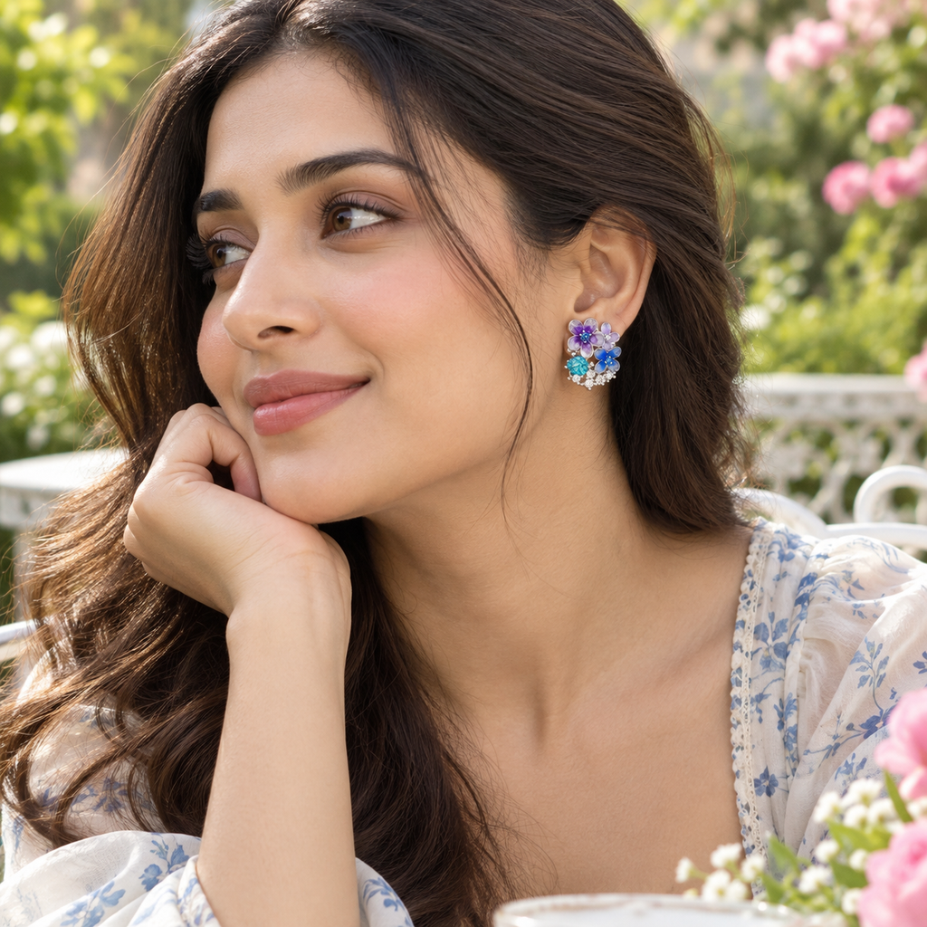 Enamel Floral Cluster Stud