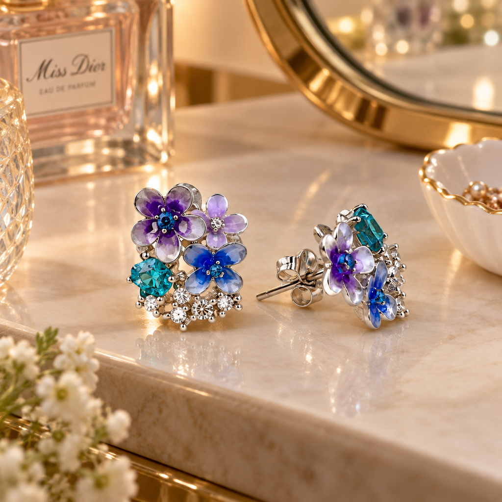 Enamel Floral Cluster Stud