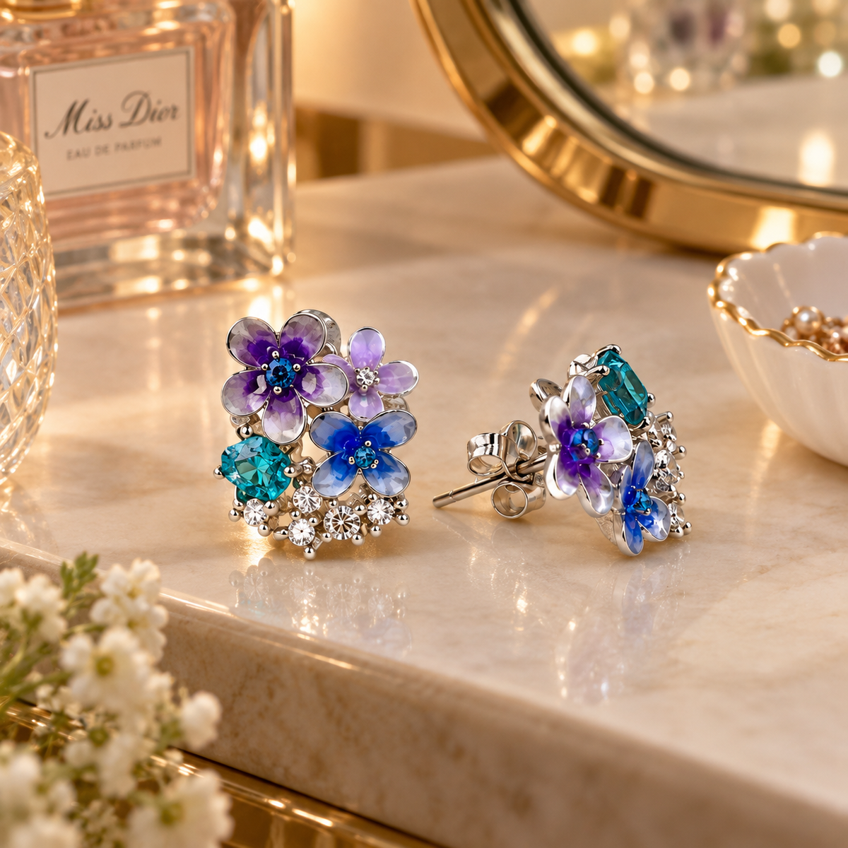 Enamel Floral Cluster Stud