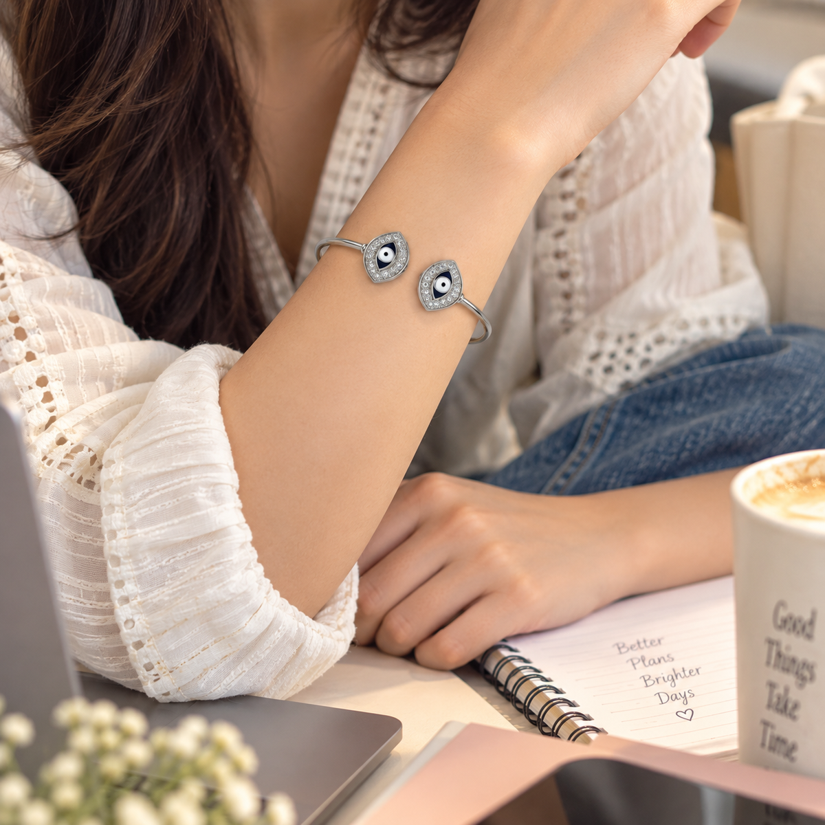 Evil Eye Open Cuff Bangle