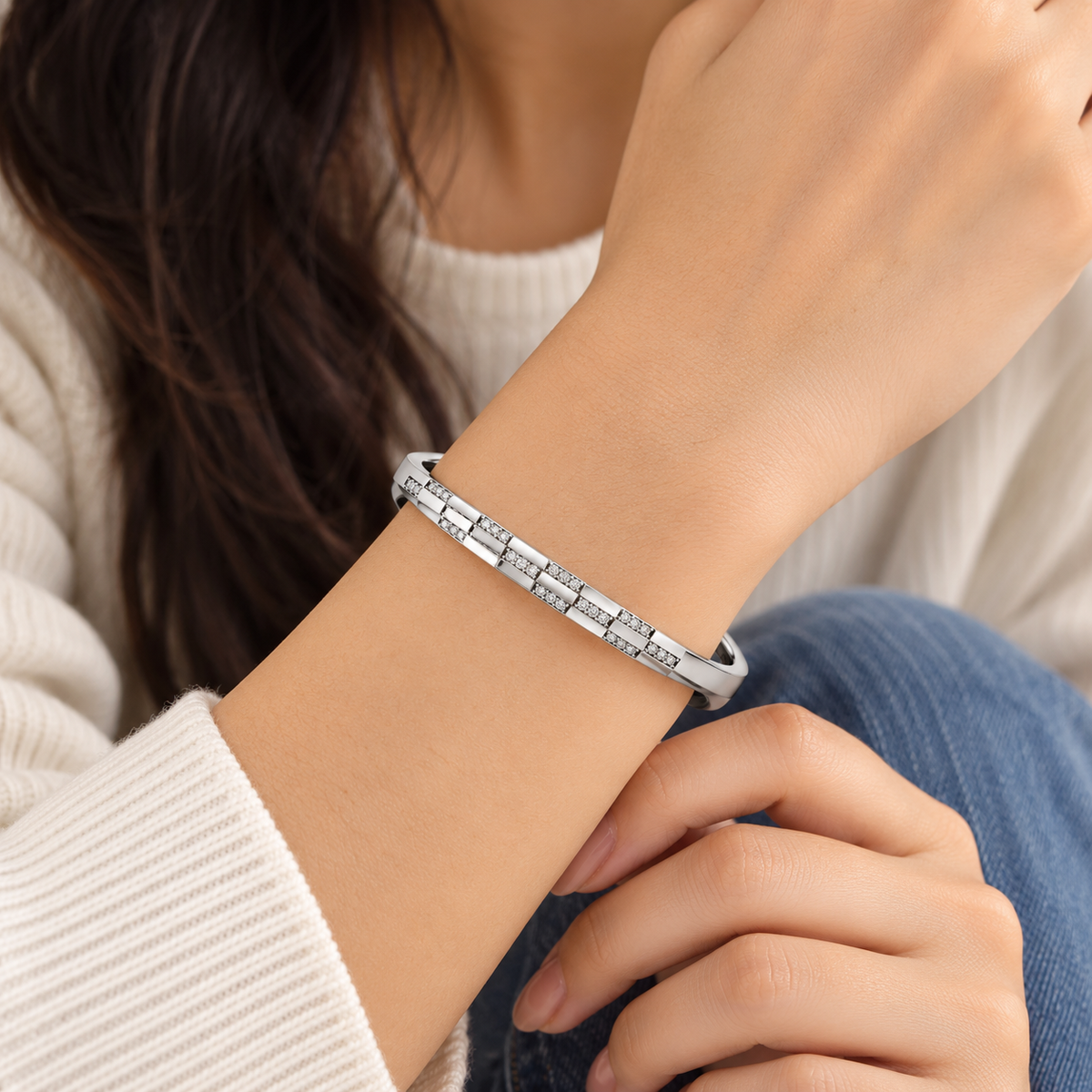 Checkerboard Pave Open Cuff
