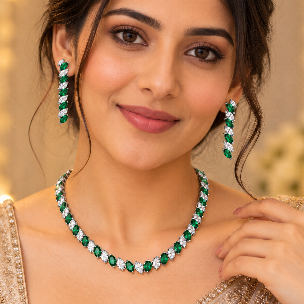 Emerald Laurel Marquise Necklace