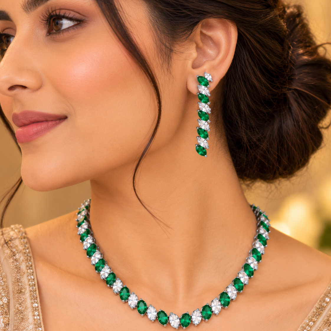 Emerald Laurel Marquise Necklace