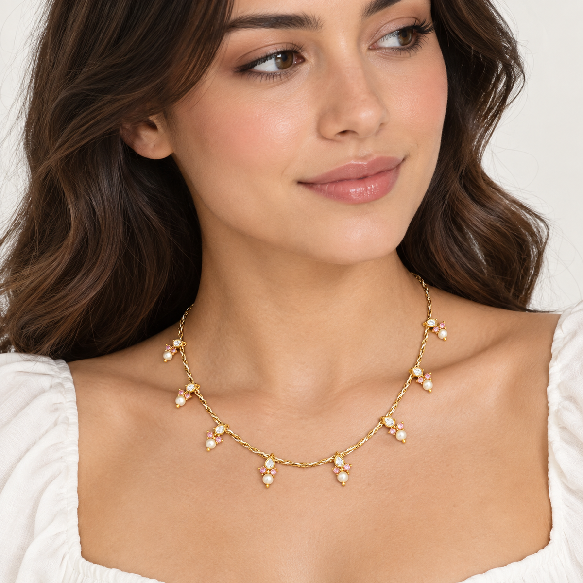 Pearl Drop Station Necklace