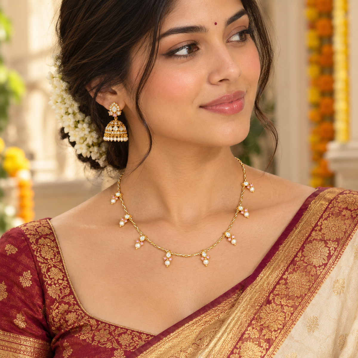 Pearl Drop Station Necklace