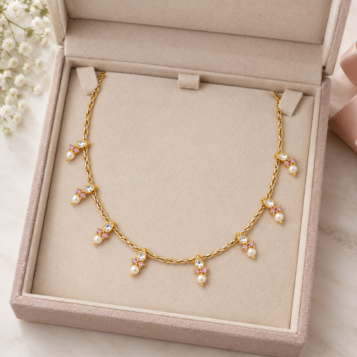 Pearl Drop Station Necklace