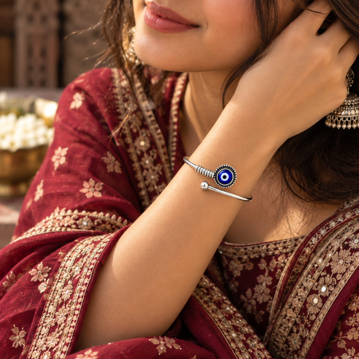 Evil Eye Beaded Cuff Bangle
