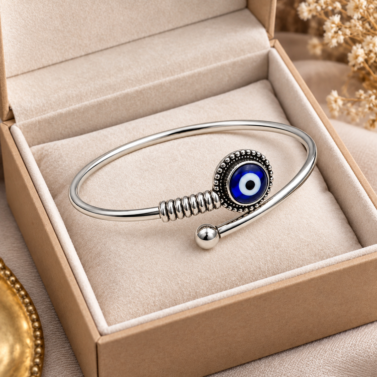 Evil Eye Beaded Cuff Bangle