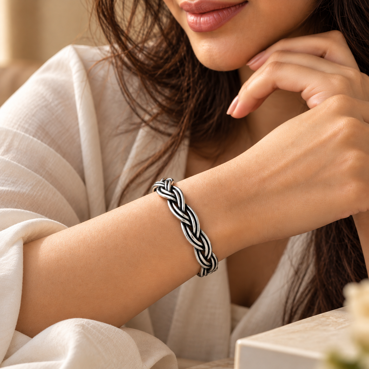 Braided Plait Loop Cuff Bracelet