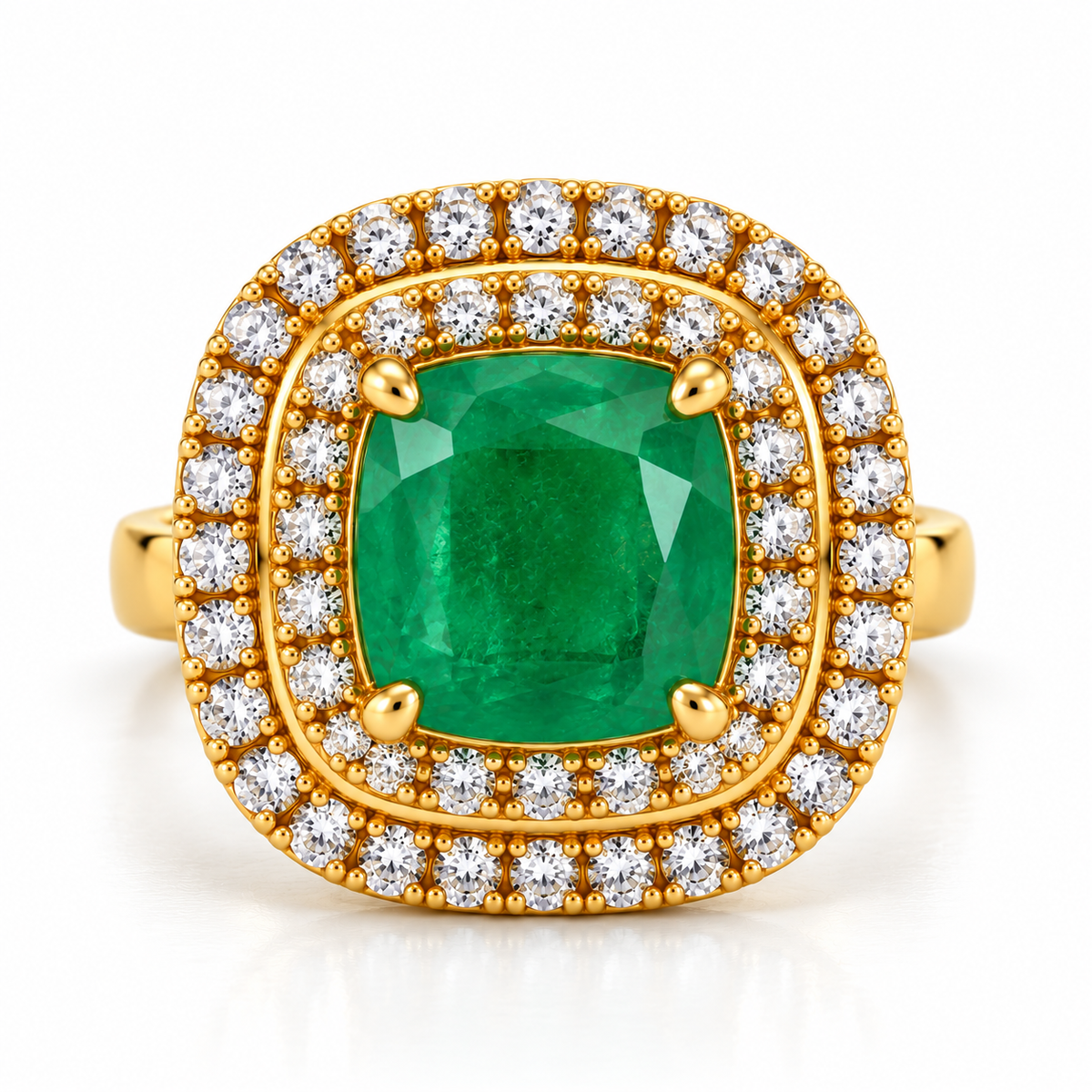 Emerald Double Halo Ring
