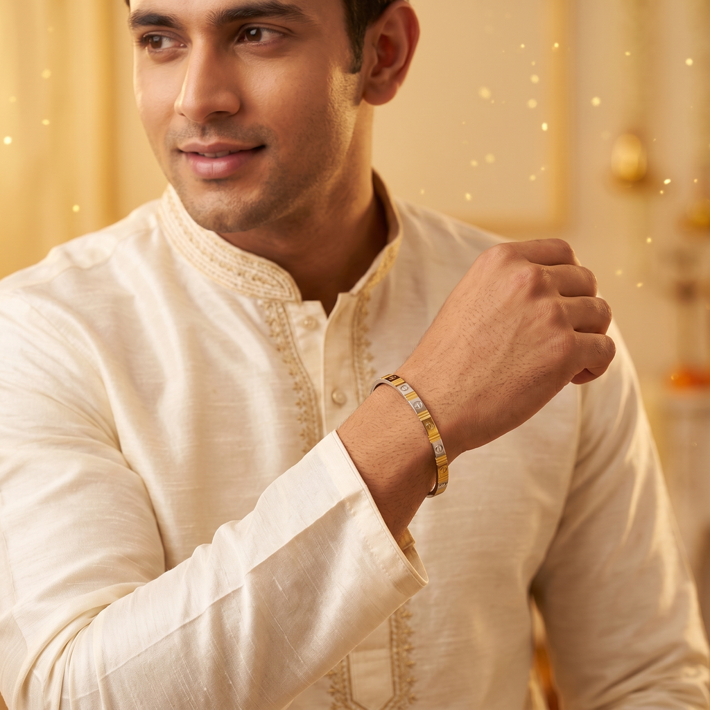 Rivet Edge Dual-Tone Bangle for Men