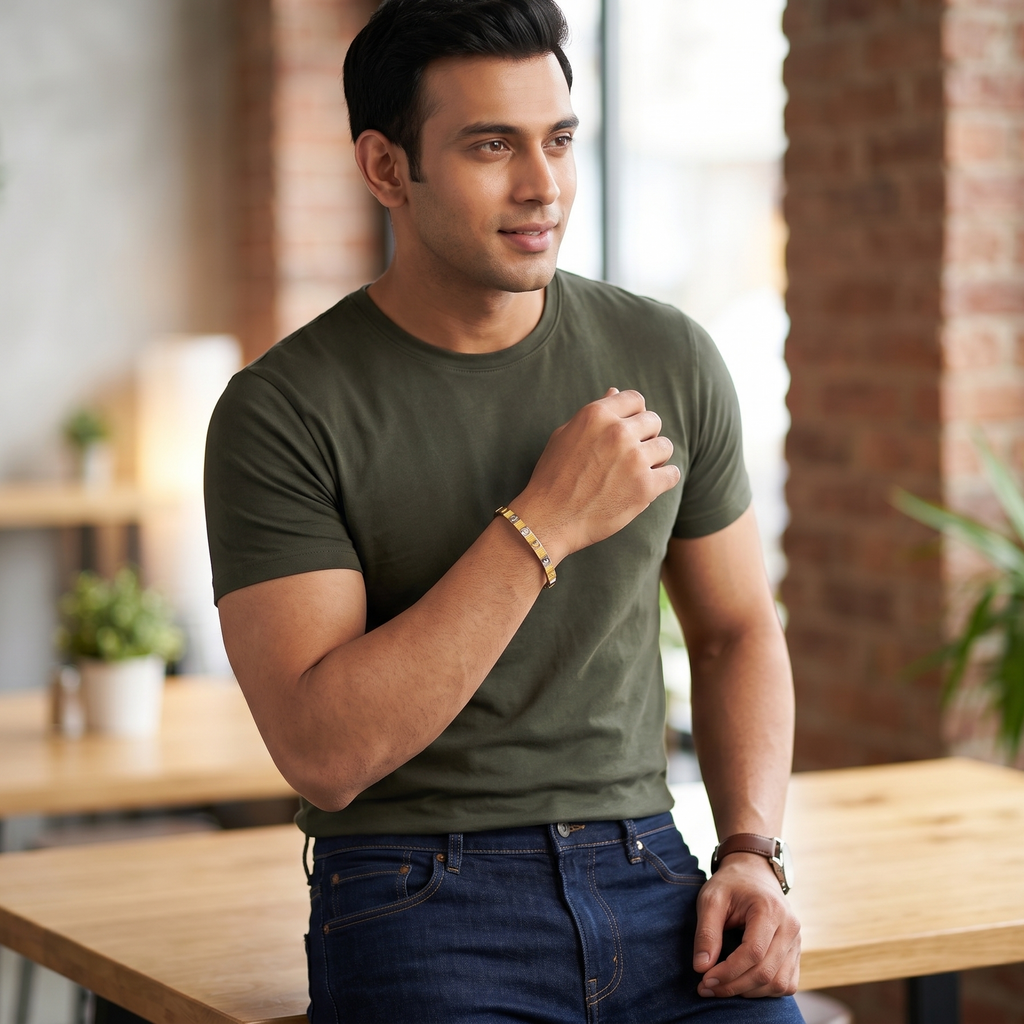 Rivet Edge Dual-Tone Bangle for Men