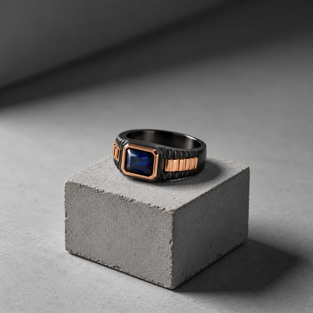 Ridged Link Signet Ring