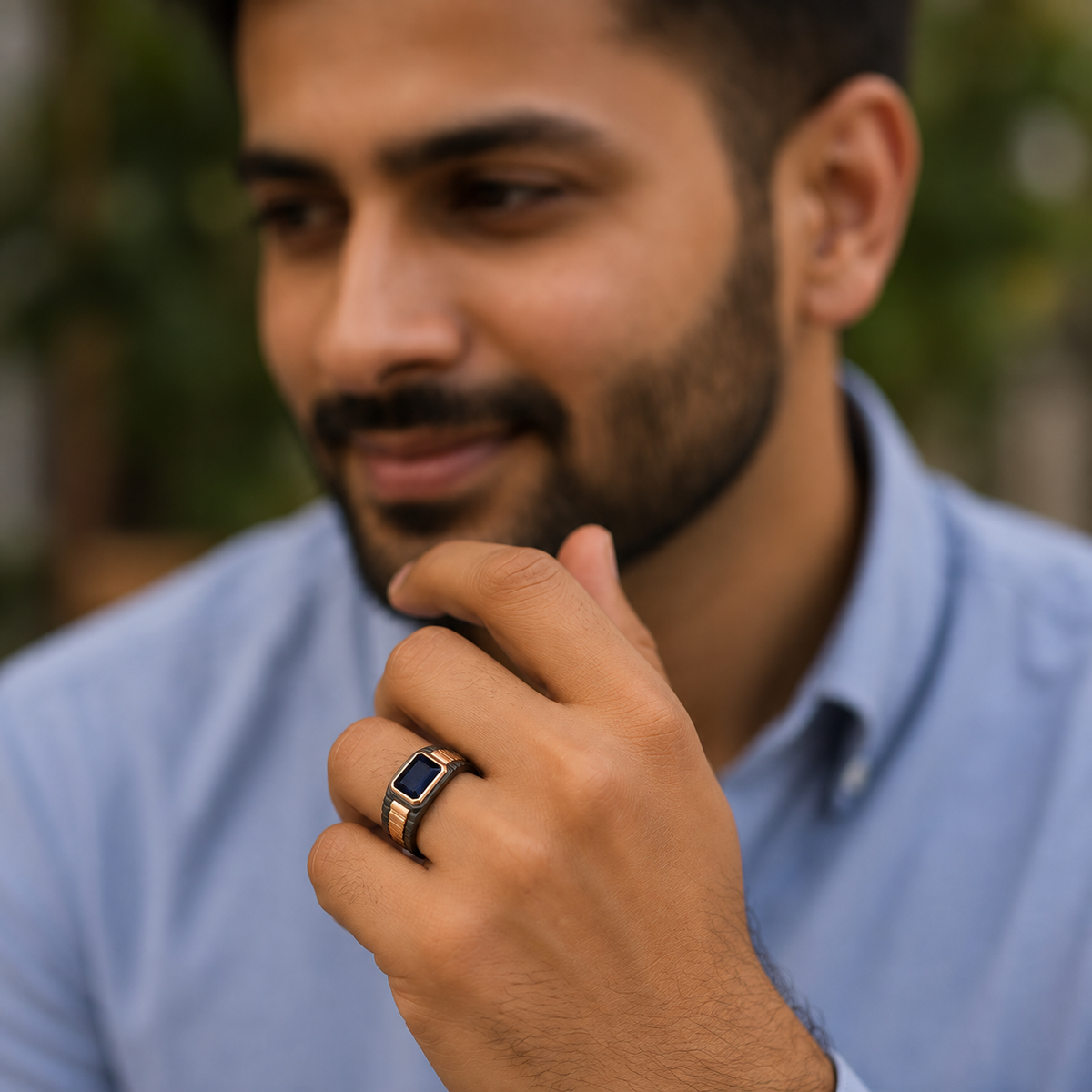 Ridged Link Signet Ring