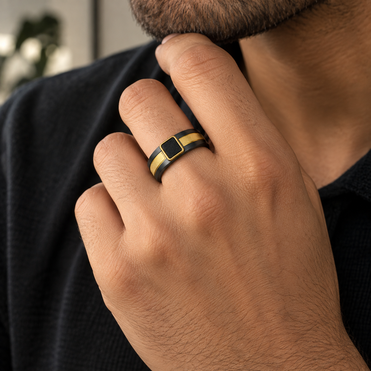 Midnight Gold Inlay Ring