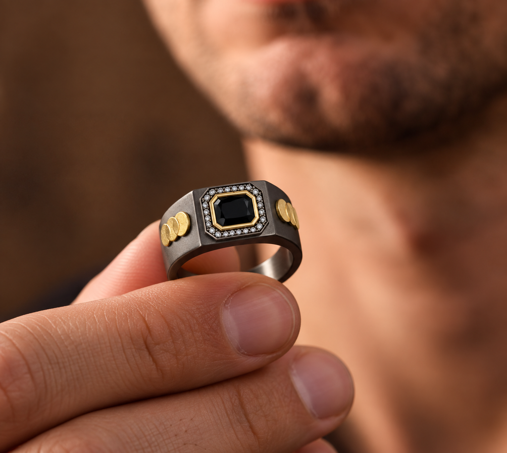 Onyx Halo Signet Ring