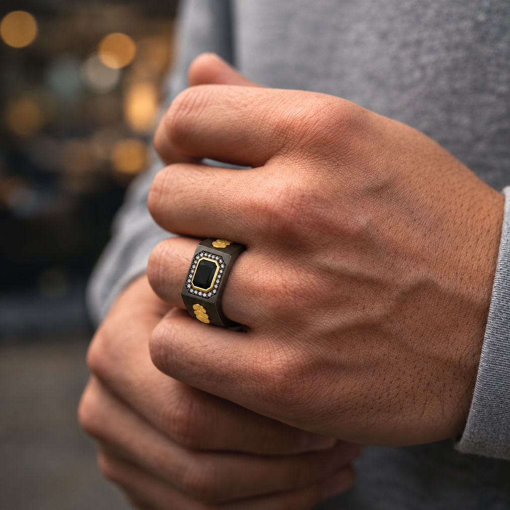 Onyx Halo Signet Ring