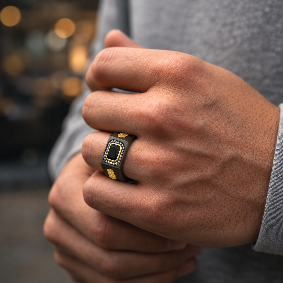 Onyx Halo Signet Ring