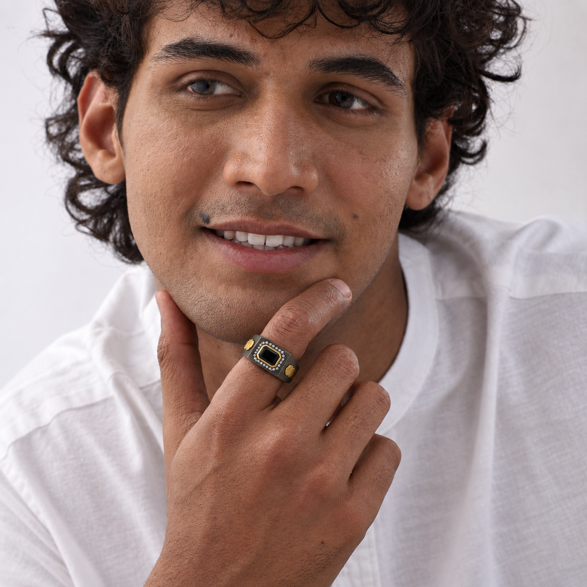 Onyx Halo Signet Ring