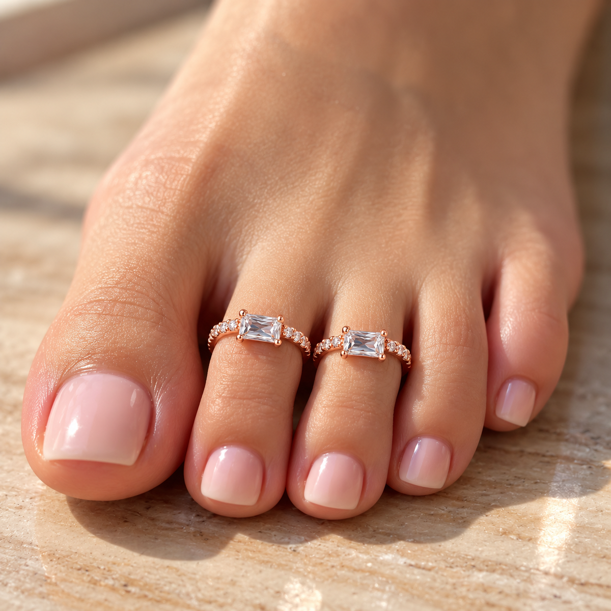 Rosé Glint Toe Rings