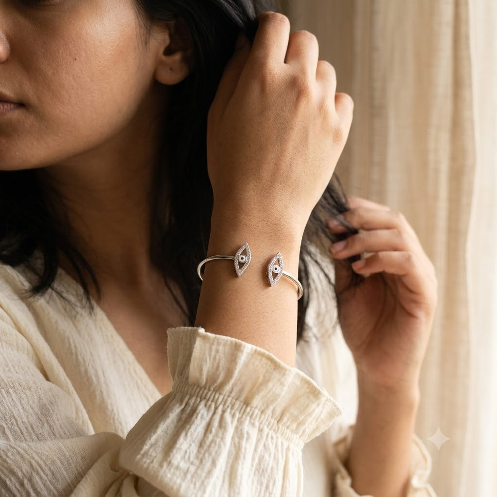 Evil Eye Marquise Wire Bangle