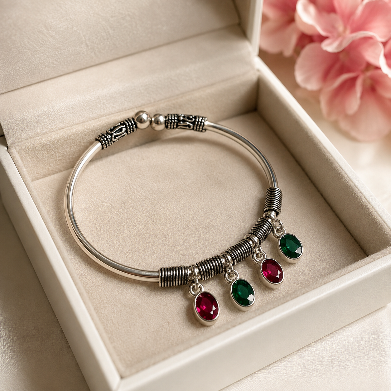 Oxidised Gemstone Charm Bangle
