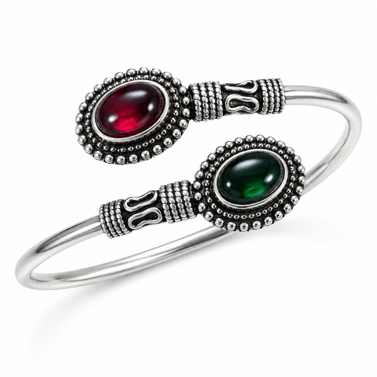 Dual-Stone Antique Cuff Bangle
