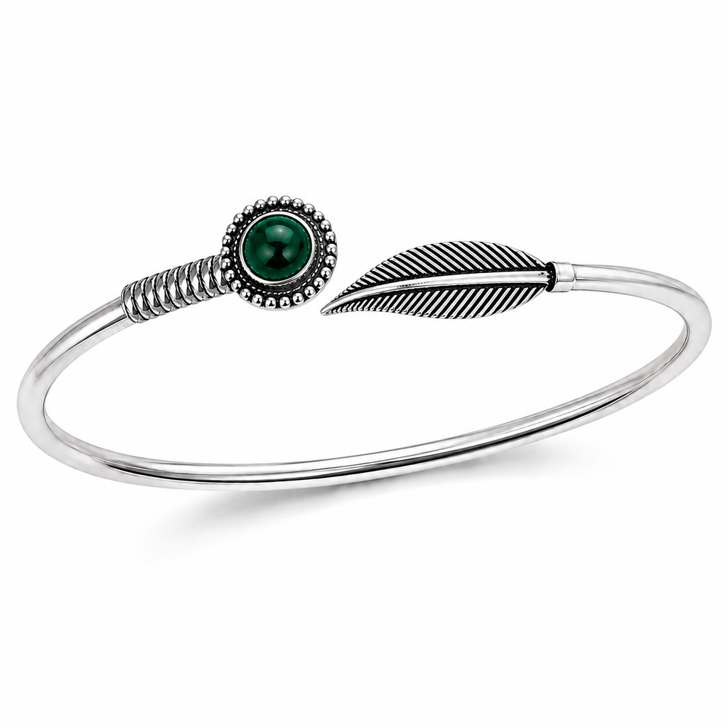 Feather & Malachite Open Cuff