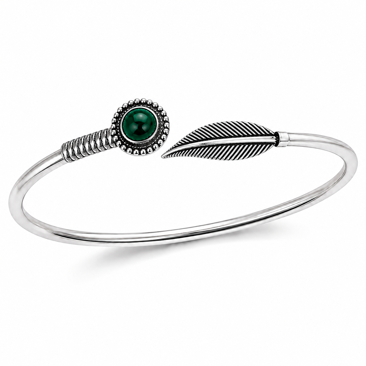 Feather & Malachite Open Cuff