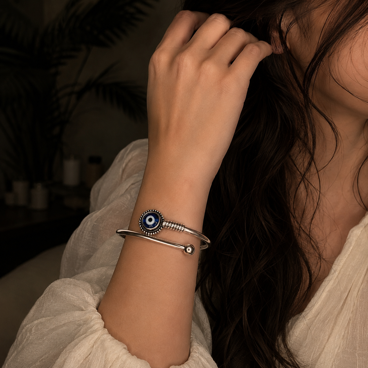 Evil Eye Beaded Cuff Bangle