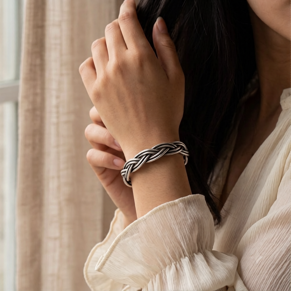Braided Plait Loop Cuff Bracelet