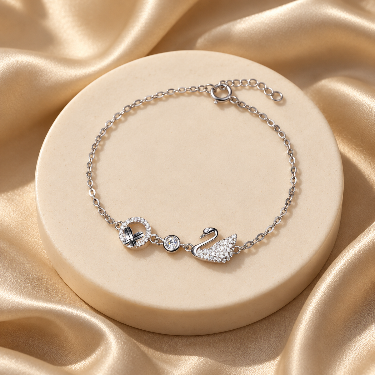 Pave Swan & Circle Charm Bracelet