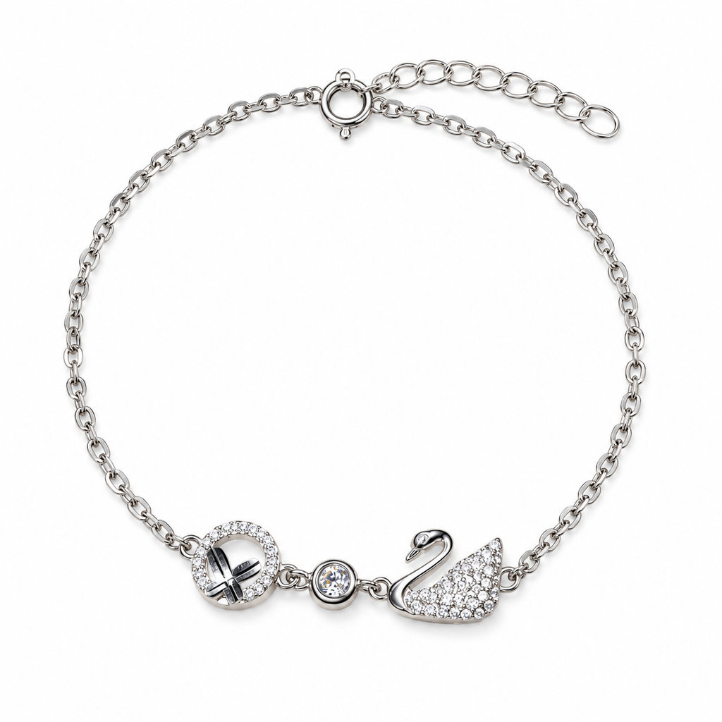 Pave Swan & Circle Charm Bracelet